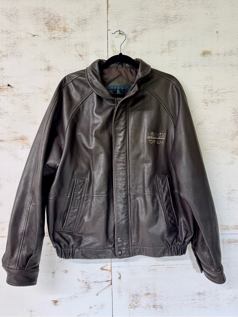 Lennox Top Gun Dark Brown Leather Bomber Jacket